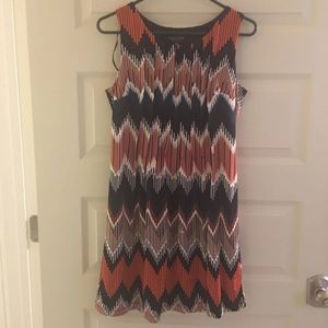 Orange, tan and blue dress